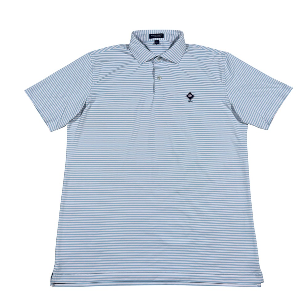 Peter Millar Crown Crafted Polo Mens Large Blue Striped 1924 Palm Golf Shirt